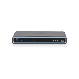 Mặt trước bộ xử lý phòng họp Biamp Devio SCR-20: cổng USB-B, hai USB-A, HDMI vào và ba đèn trạng thái