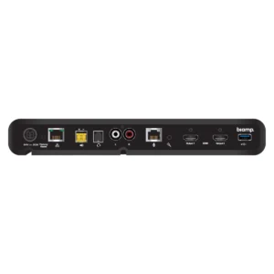 Mặt sau bộ xử lý phòng họp Biamp Devio SCR-25: nguồn, Ethernet, loa, RCA, micro, HDMI và USB-A