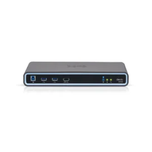 Mặt trước bộ xử lý phòng họp Biamp Devio SCR-25: cổng USB-B, hai USB-A, HDMI vào và đèn Bluetooth