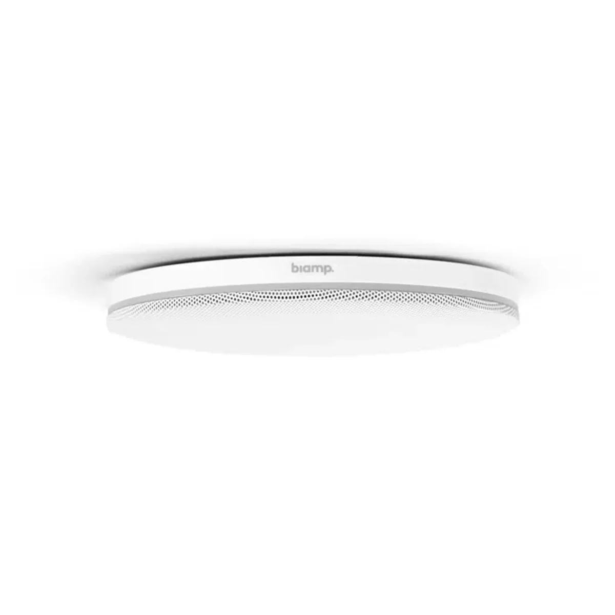 Biamp Parlé TCM-XEX màu trắng — micro trần mỏng nhìn nghiêng từ dưới lên