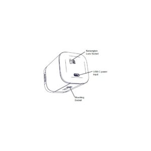 Mặt sau camera hội nghị Biamp Vidi 250: khe khóa Kensington, cổng USB-C cấp nguồn và ren gắn