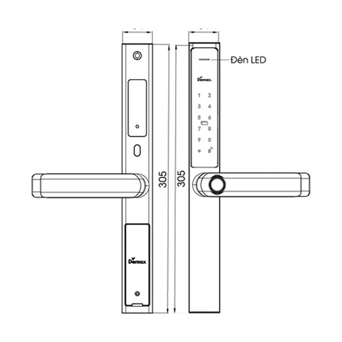 Bản vẽ kích thước khóa DEMAX EL-C103 (mm) theo catalogue DEMAX 01/2026