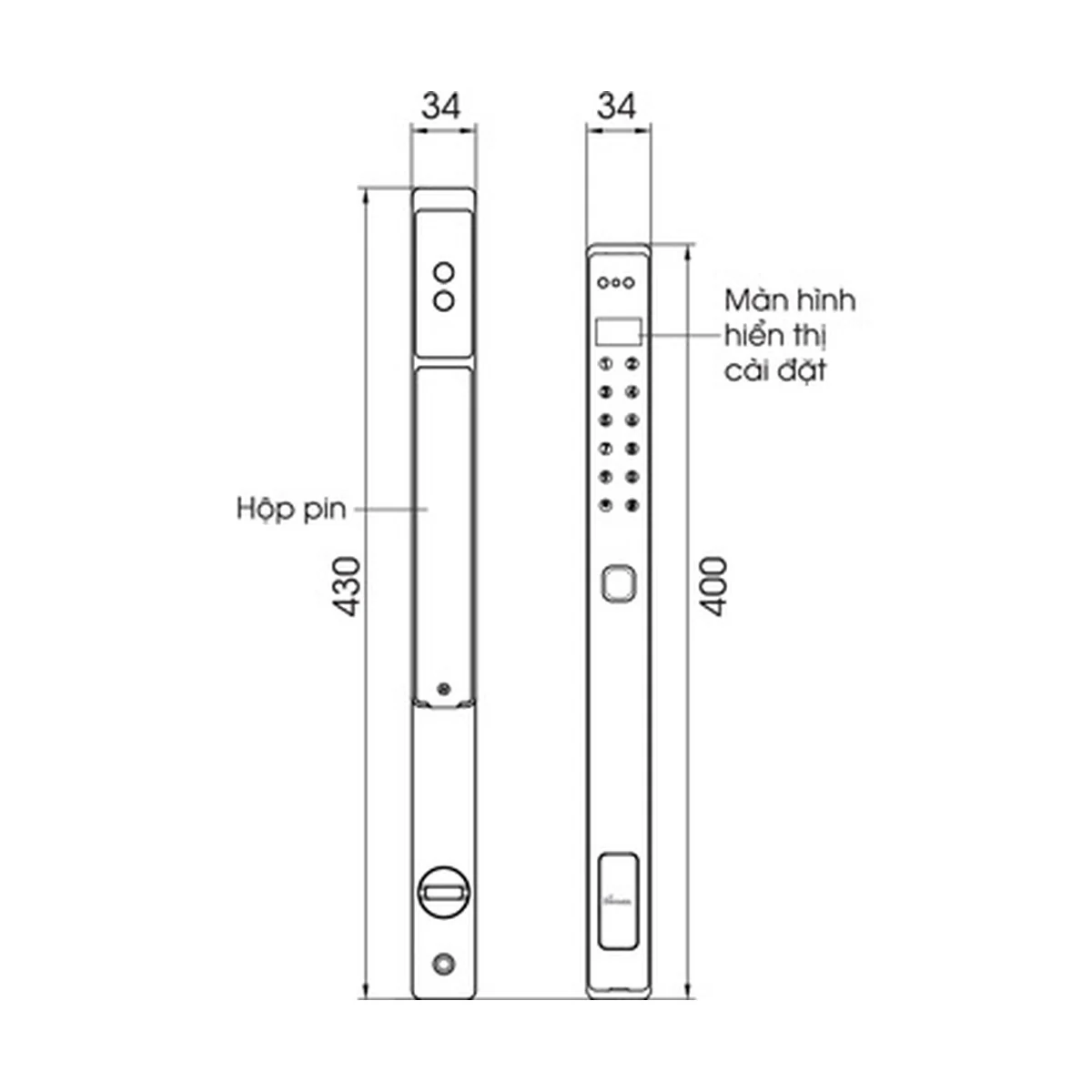Bản vẽ kích thước khóa DEMAX EL-MS908 CNC (mm) theo catalogue DEMAX 01/2026