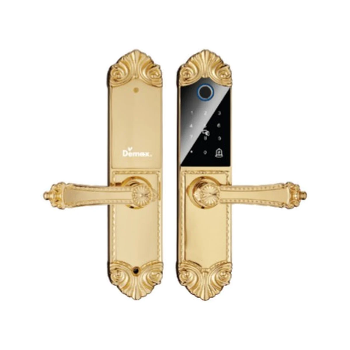 Khóa DEMAX EL280 màu Mạ Vàng 24K (BRASS 24K) — cặp hai tấm khóa chụp chính diện (catalogue DEMAX 01/2026)