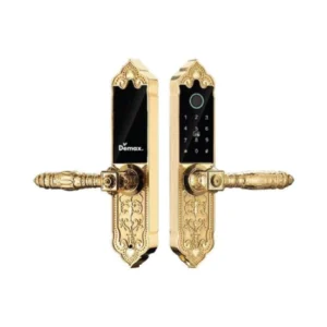 Khóa DEMAX EL280 màu Mạ Vàng 24K (Gold) — cặp hai tấm khóa chụp chính diện (catalogue DEMAX 01/2026)