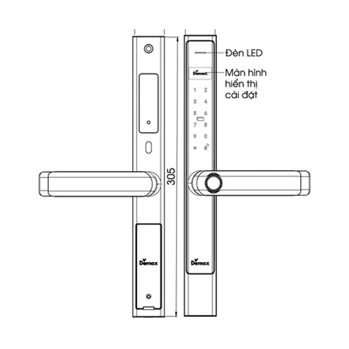 Bản vẽ kích thước khóa DEMAX EL699 (mm) theo catalogue DEMAX 01/2026