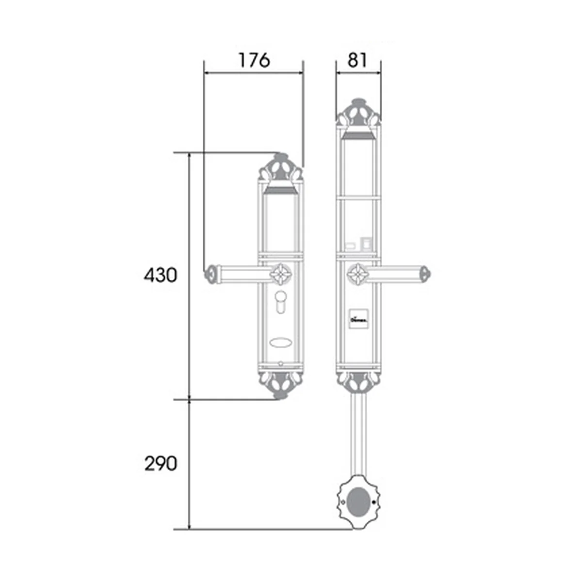 Bản vẽ kích thước khóa DEMAX EL821 (mm) theo catalogue DEMAX 01/2026