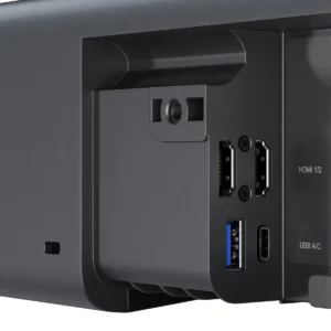 Thanh hội nghị Sennheiser TeamConnect Bar M — cận cảnh cổng HDMI và USB (ảnh từ sennheiser.com)
