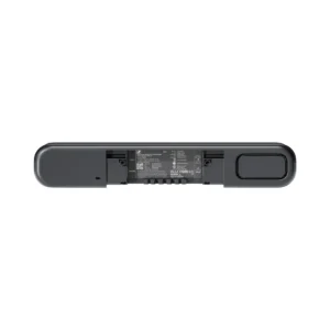 Sennheiser TeamConnect Bar S nhìn từ mặt đáy — thân thiết bị có nhãn thông số và khe gắn giá đỡ