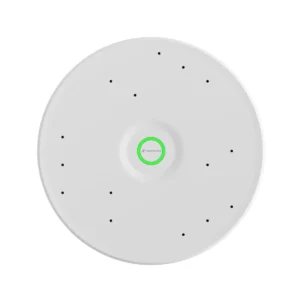 Sennheiser TeamConnect Ceiling Medium — micro mảng gắn trần, nhìn từ dưới lên với vòng đèn LED ở giữa