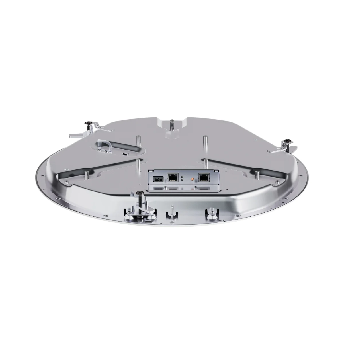 Sennheiser TeamConnect Ceiling Medium nhìn từ phía trên — khung gắn trần và cổng kết nối mạng