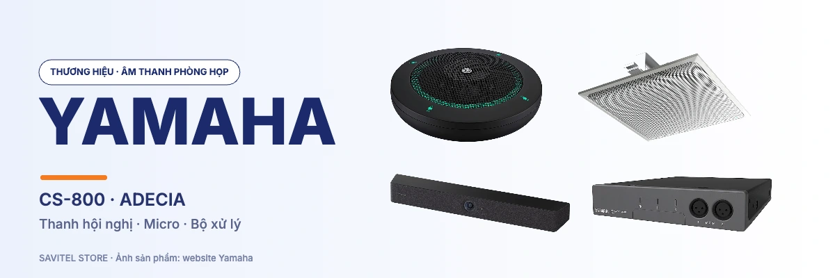 Yamaha: micro bàn ADECIA RM-TT, micro trần RM-CG, thanh hội nghị CS-800, bộ xử lý RM-CR (ảnh từ yamaha.com)